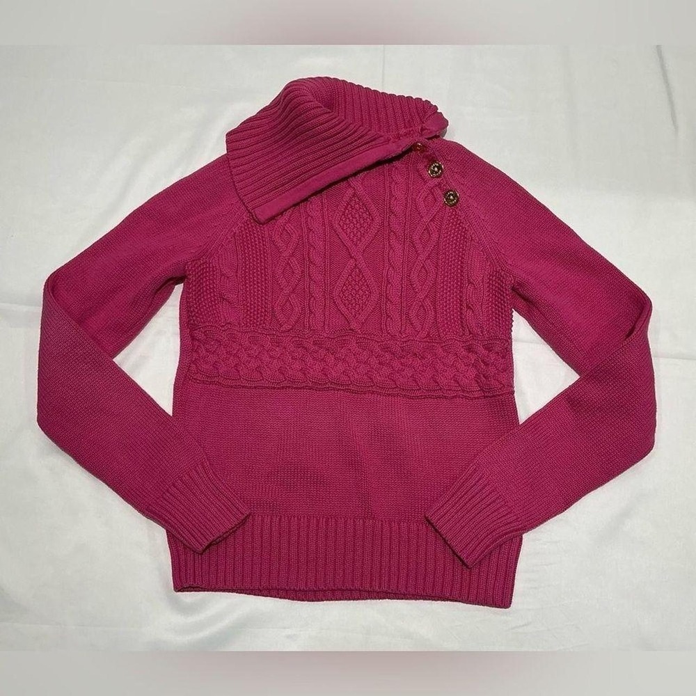 Chaps Cable Knit Sweater Womens‎ Small Pink 100% Cotton Preppy Chunky Winter